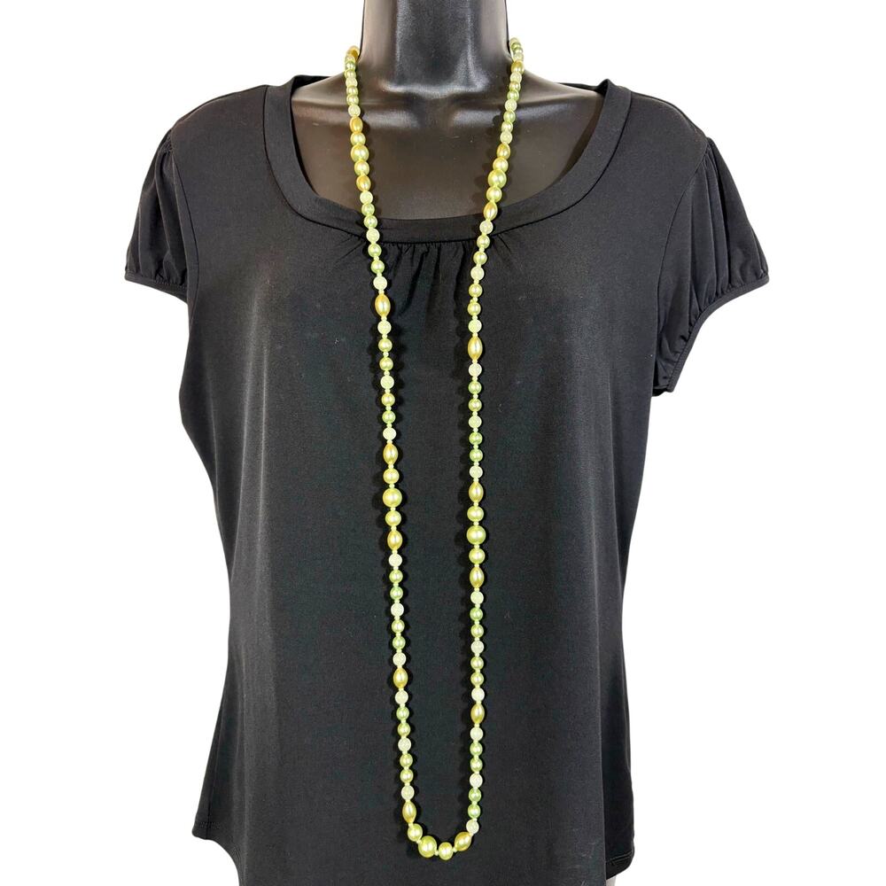 Green Faux Pearl Necklace Extra Long 52" Retro Vintage Glamour MCM